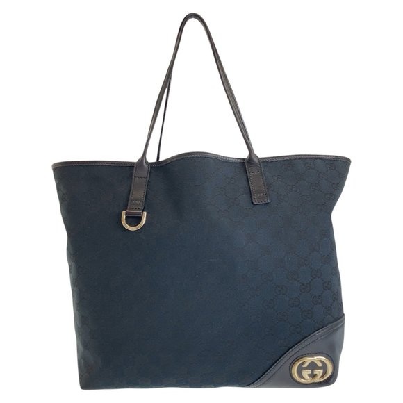 GUCCI Handbags - GUCCI Gucci New Brit Black Gold Hardware GG Canvas Leather 169945 Tote Bag Sh...